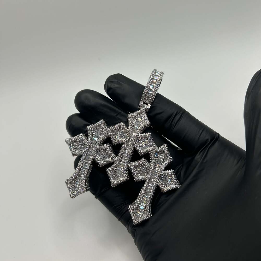 Moissanite Silver Triple Cross Pendant Mens Iced VVS1 Crazy Shine Waterproof